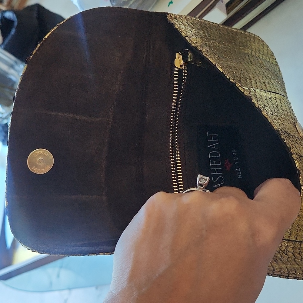 Neiman Marcus NEW genuine python gold clutch gene… - image 3